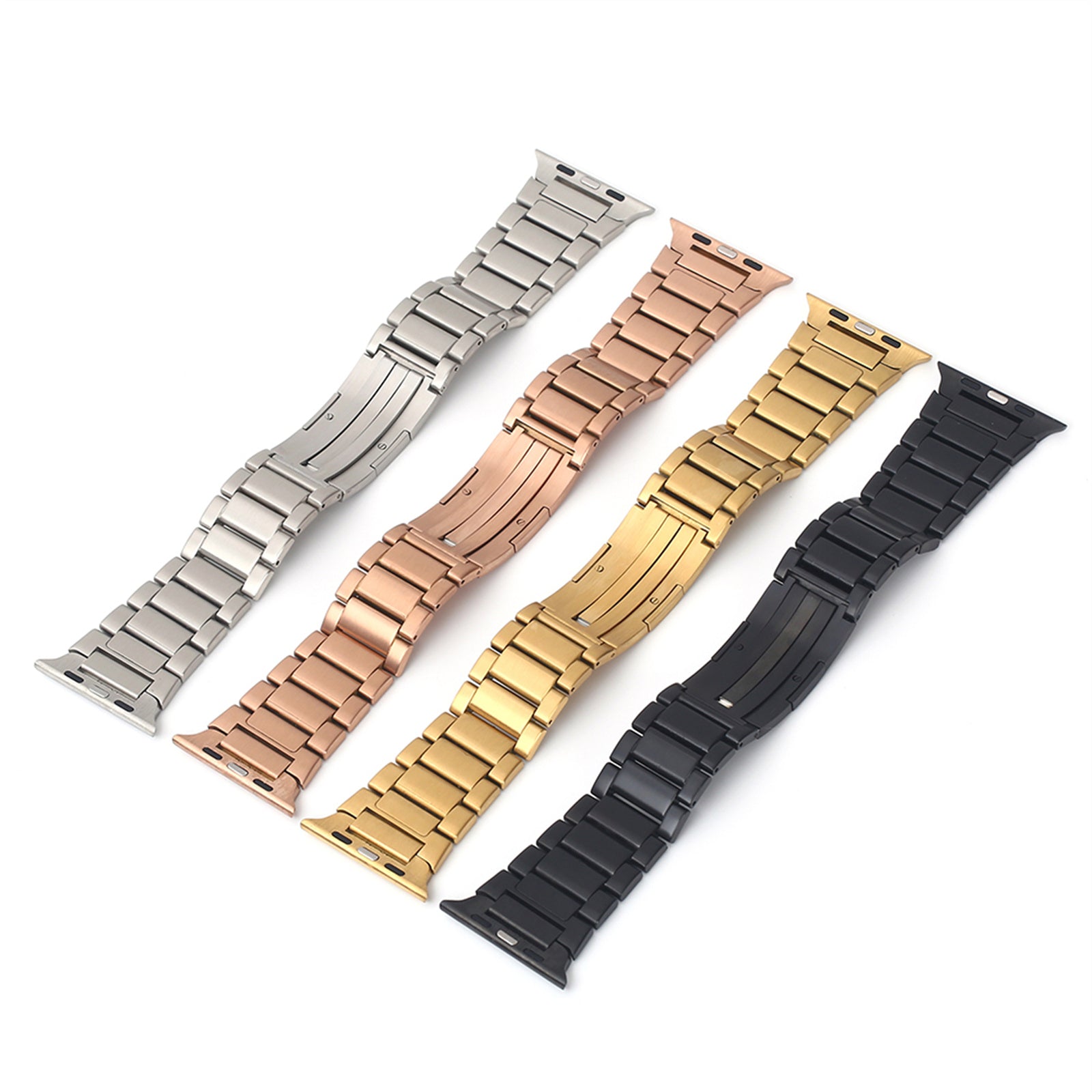 For Apple Watch Series 9 8 7 41mm / 6 5 4 SE (2022) SE (2023) SE 40mm / 3 2 1 38mm Stainless Steel Band Folding Buckle - Black For Apple Watch Series 9 8 7 41mm / 6 5 4 SE (2022) SE (2023) SE 40mm / 3 2 1 38mm Stainless Steel Band Folding Buckle - Black